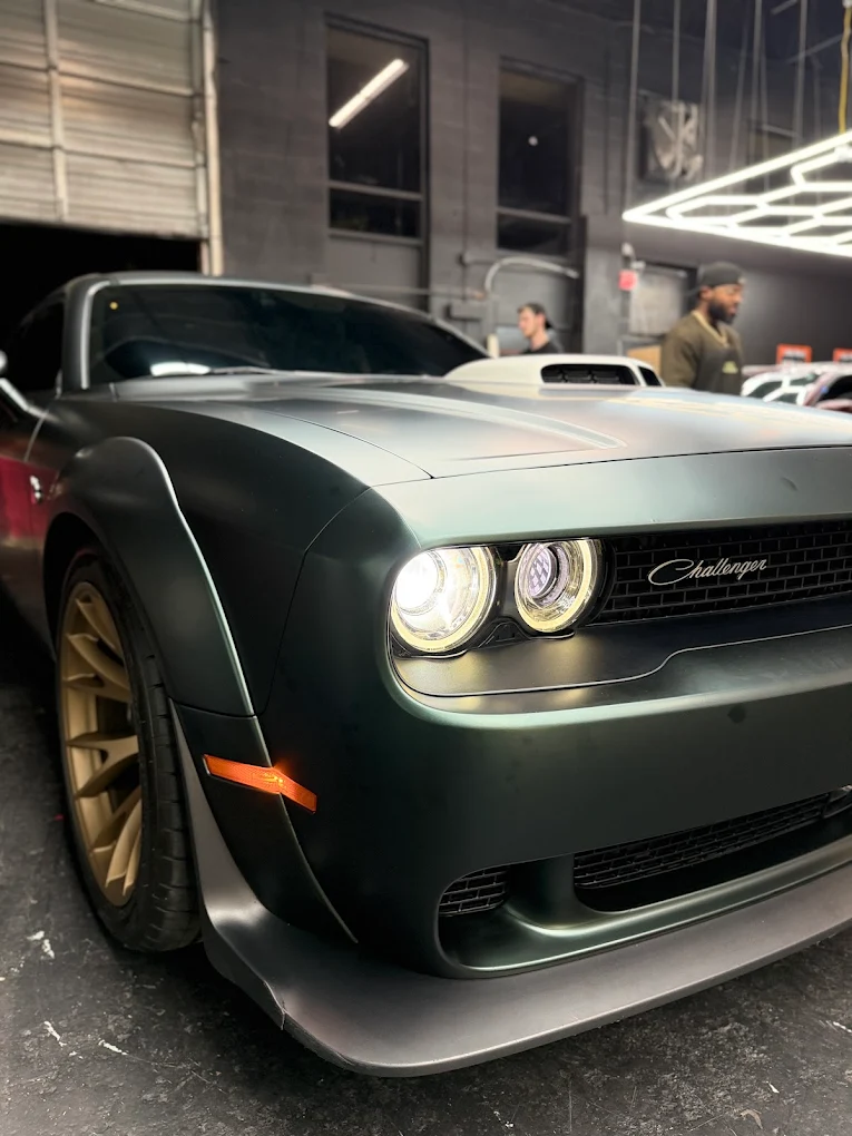 Matte Green Challenger PPF, Paint protection film completed by OG Graphics in Crofton, MD